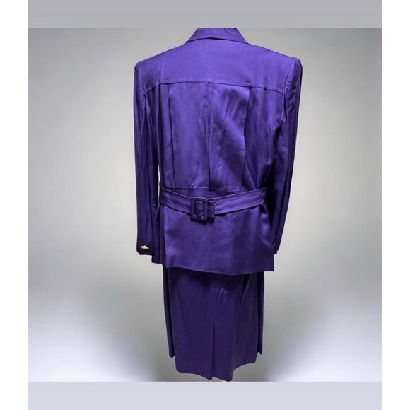 Vintage 1980s Christian Dior Purple Power Suit Women’s Size 16 Blazer Skirt Set - Picture 3 of 16